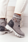 Suede Openwork Boots Maciejka Popielate 05033-03