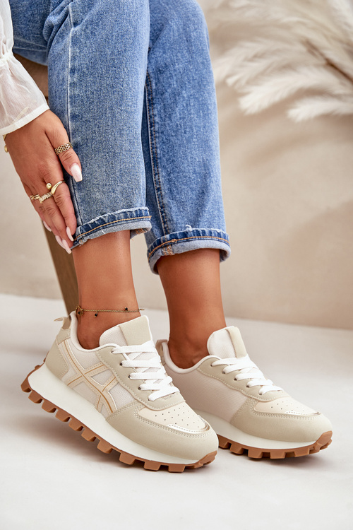 Tenisky Dámske Športové Topánky Šnurovacie Na Platforme Béžové Mialunae