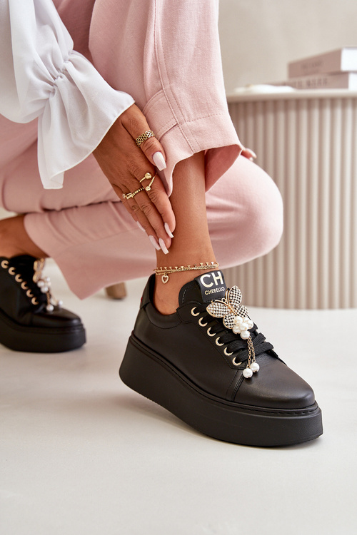 Dámské kožené tenisky s ozdobami CheBello 4292 béžové