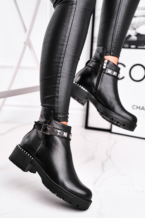 Dámské Kotníkové Boty Teplé Kožené černé Laura Messi 2055