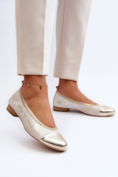 Zazoo 2890 Kožené baletky Zlaté Ošúpané