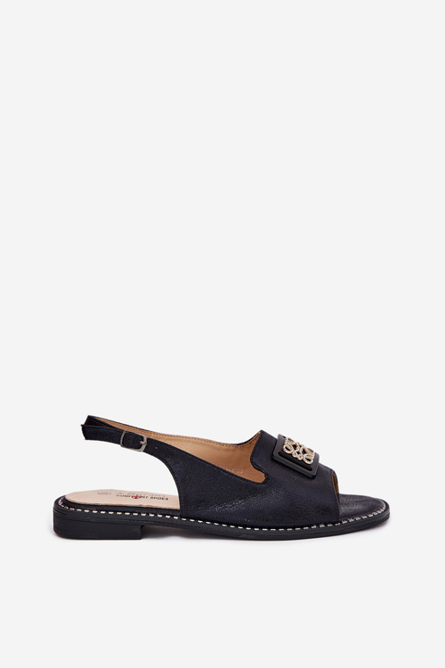 Elegantní Dámské Sandály Na Plochém Podpatku S Dekorací S.Barski KV51-082 Černé