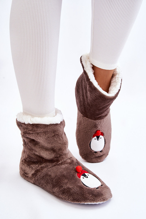 Dámské pantofle Teplé pantofle s tučňáky Tmavě šedá