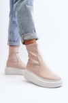 Zazoo 3395 Dámské kožené kotníčkové boty na masivní platformě béžové