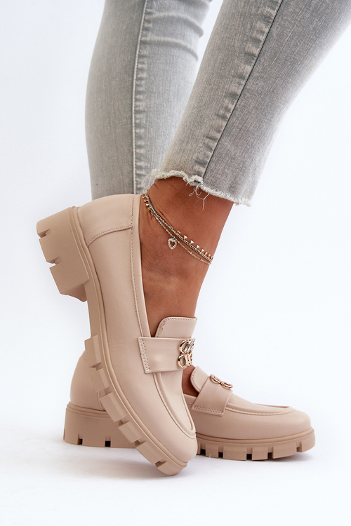 Elegantní dámské mokasíny s zlatým ozdobou béžové Tosisa