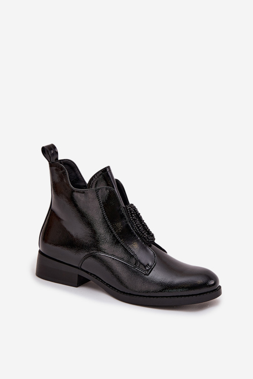 Lakované zateplené dámske čižmy s ozdobným detailom S.Барски HY52-525 Čierne