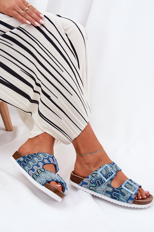 Dámske Papuče S Prezkami A Leskom S.Barski RB51-006 Modré