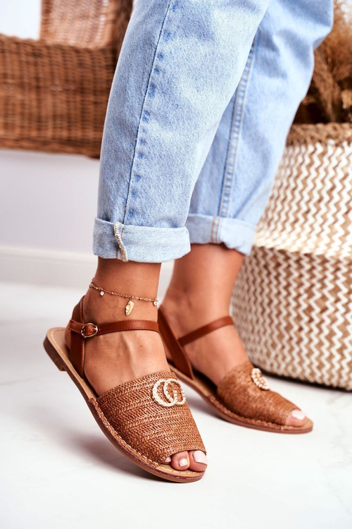 Hnedé dámske ploché sandále lu boo pletené Felicia