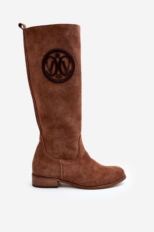 Dámske semišové topánky pred kolenom Brown Zazoo 3367/2