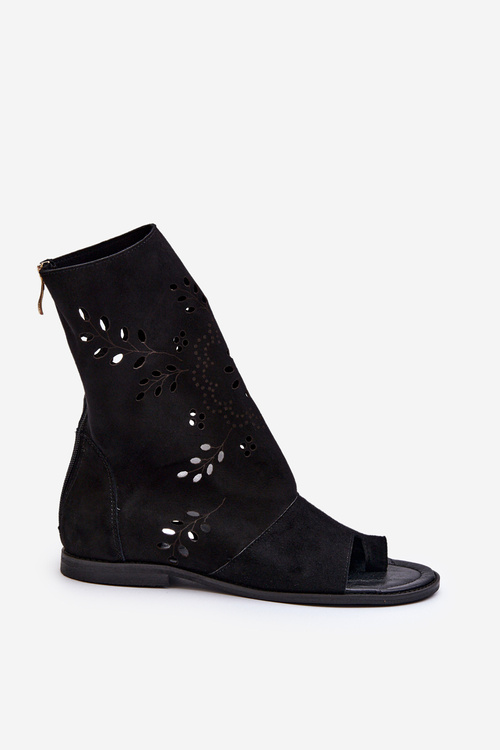 Zazoo 3437 Dámské Semišové Sandály S Hřebínkem Na Zip Černé