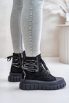 Dámske Platformové Čižmy S Dekoratívnym Šnurovaním Čierne Edidda