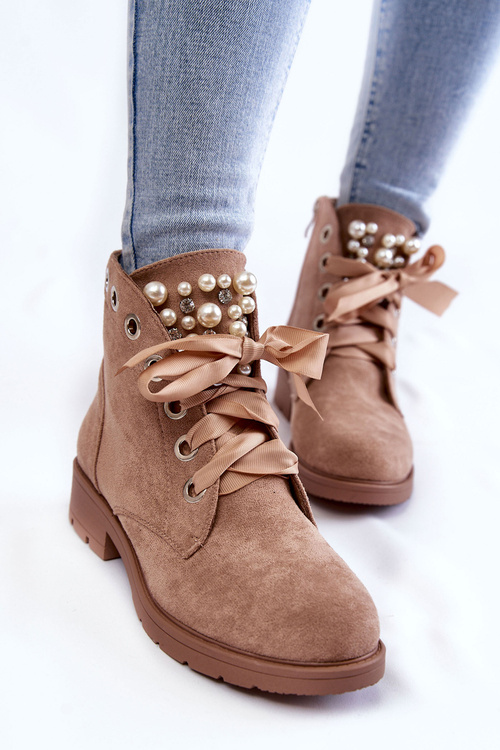 Suve izolované topánky zipsov s perlami tmavými -tónovými raiso