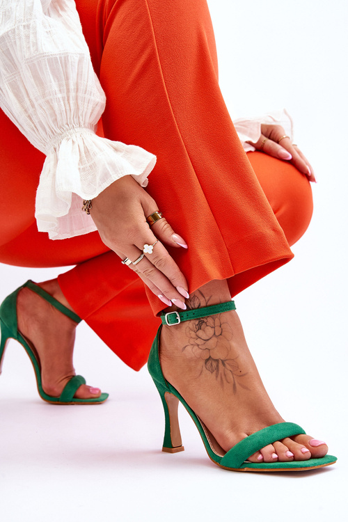 Dámské semišové sandály na podpatku Zelená Rousses