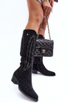 Suede Low -Heeled Cowboy Boots Black Lunah