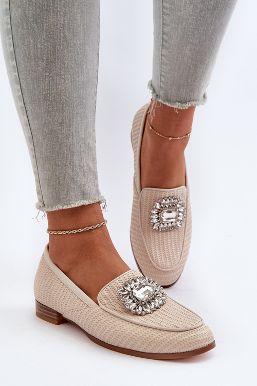 Dámské mokasíny na ploché podrážce s přezkou béžové D&A MR38-676