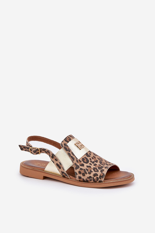 Zazoo 40385 Dámské Kožené Sandály S Leopardím Vzorem Hnědé