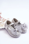 Dětské balerínky s mašlí a třpytkami na suchý zip Stříbrno-Šedá Elisa