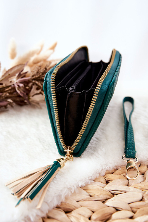 Veľké prešívané portfólio pre zips so zeleným popruhom