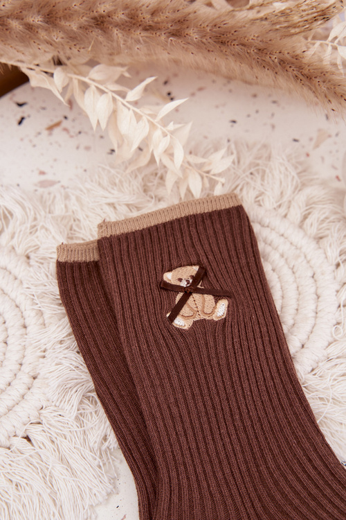 Bavlněné ponožky pruhované s čokoládovým medvídkem