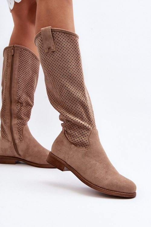 S.Barski HY66-139 Průsvitné Dámské Kozačky Beige