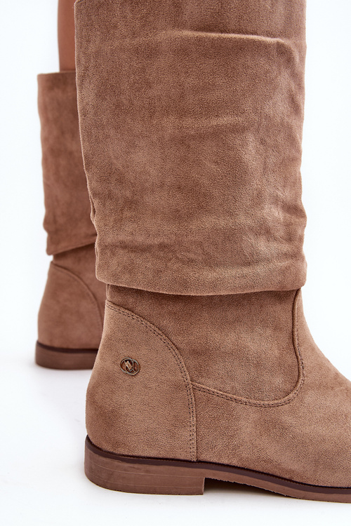 Dámské Botky Na Ploché Podpatku S Vyšívanou Cholewkou Bežové Kotine