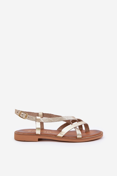 Kožené Ploché Sandále S Preplietanými Popruhmi Zazoo 40429 Zlaté