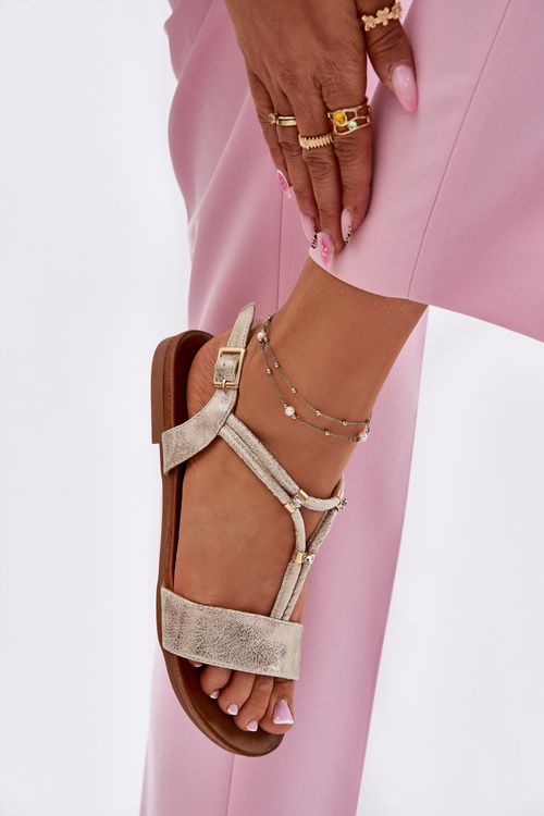 Dámské Plné Sandály S Pásky S.Barski KV51-120 Zlaté