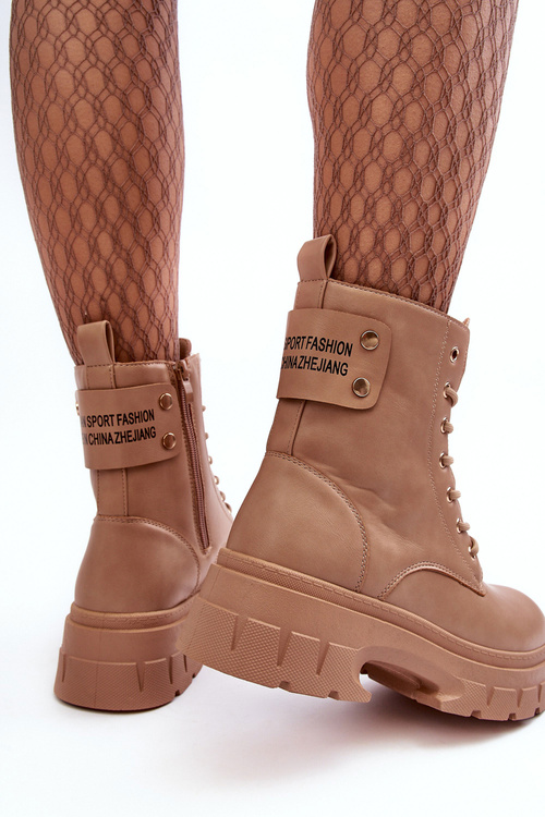 Dámské Workery Botky Šněrovací Na Plochém Podpatku Bežové Brenhile