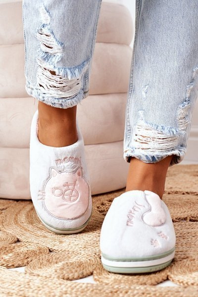 Velor Papcie s mačkou Green Dobré ráno