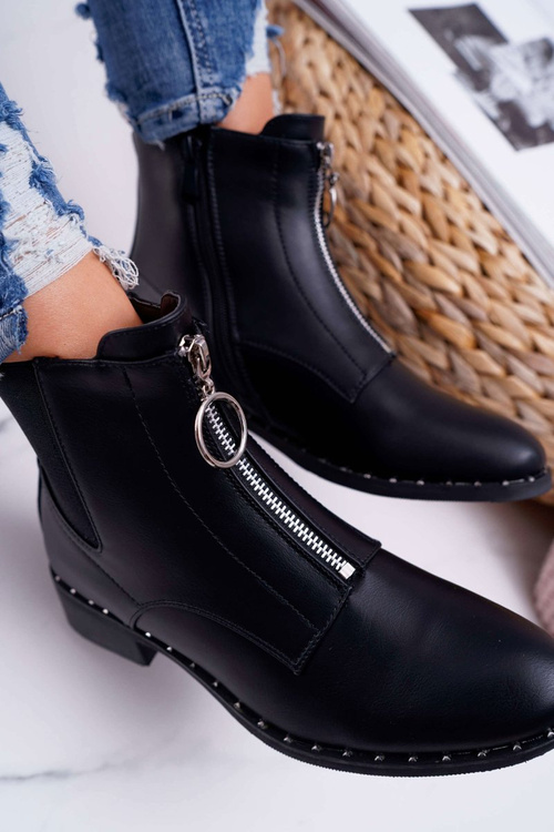 Dámské Kotníkové Boty S Ozdobným Zipem Černé Vermina