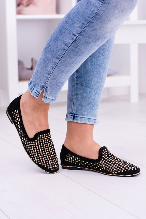 Lu Boo Black Openwork Ballerinas Lordy Carmar Studs