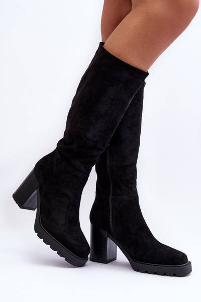 Kožené kozačky na masivním podpatku černé Virdana