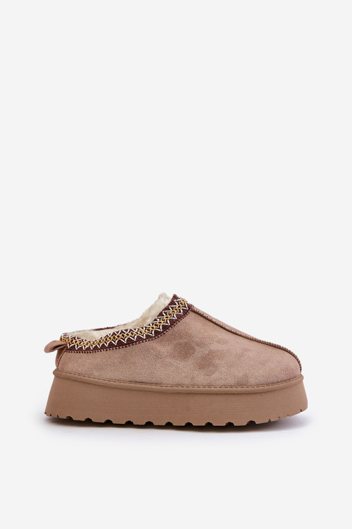 Sněhové pantofle na platformě s výšivkou tmavě béžové Tamilda