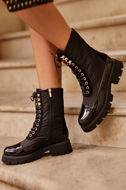 Zateplené pracovní boty na plochém podpatku Černé Saranema