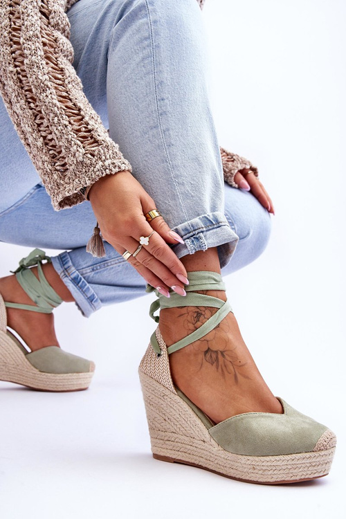 Dámské šněrovací sandály na klínku Zelené Bethany