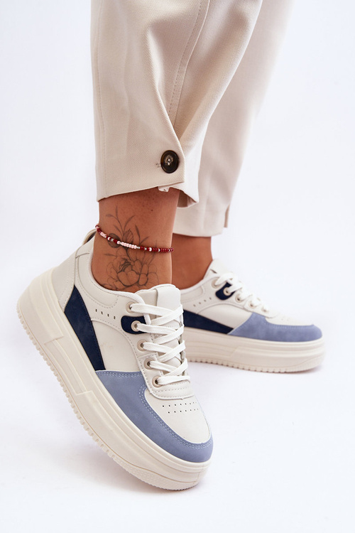 Dámske športové topánky na masívnej platforme biela a modrá Gemma