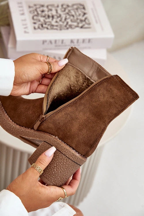 Dámské Boty Na Podpatku Zateplené Eko Semišové Hnědé Arkesia