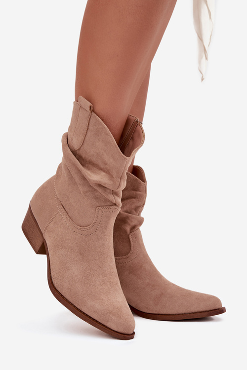 Dámské kotníkové boty na nízkém podpatku s rýhováním béžové Adena