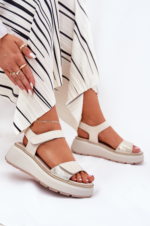 Dámské Sandály Na Klinu A Platformě S Ozdobami S.Barski HY056 Béžové