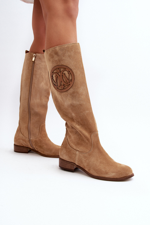 Dámske semišové topánky pred kolennou béžou Zazoo 3367/2