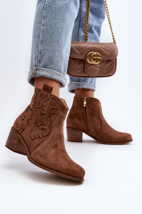 Zazoo 3426 Dámské Semišové Westernové Boty Hnědé