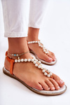 Módne sandále japončiny s perlami oranžovými Isaliami
