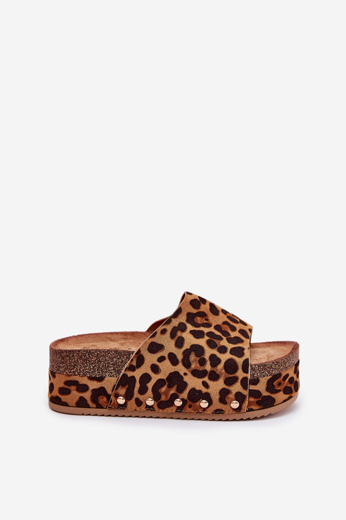 Dámske Sandále Na Masívnej Platforme Eko Semiš Leopardí Hnedé Vinnibe