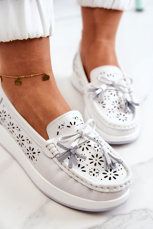 Dámské prolamované mokasíny Na platformě Bílé Louise