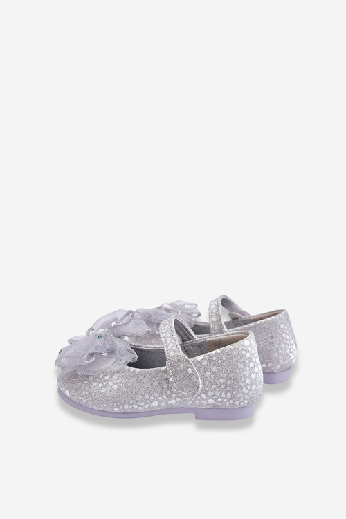 Dětské balerínky s mašlí a třpytkami na suchý zip Stříbrno-Šedá Elisa