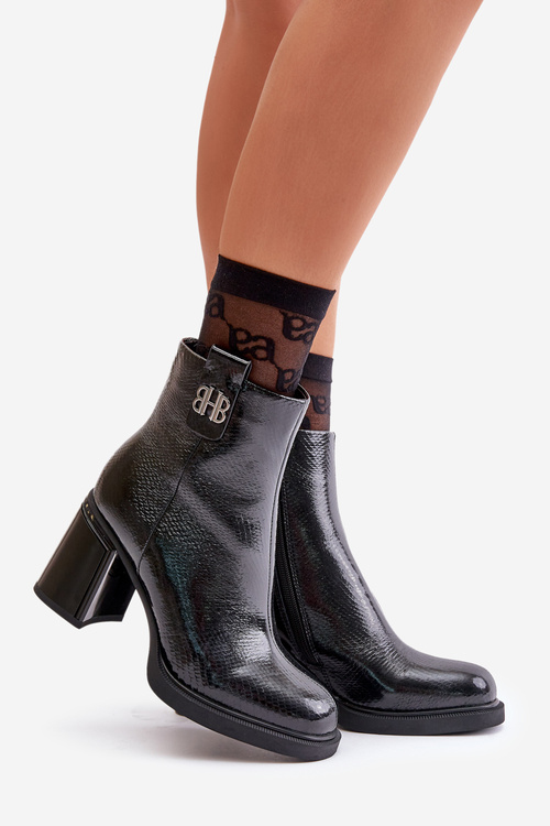 Hadí dámské botky na podpatku z přírodní kůže černé Vinceza 66670