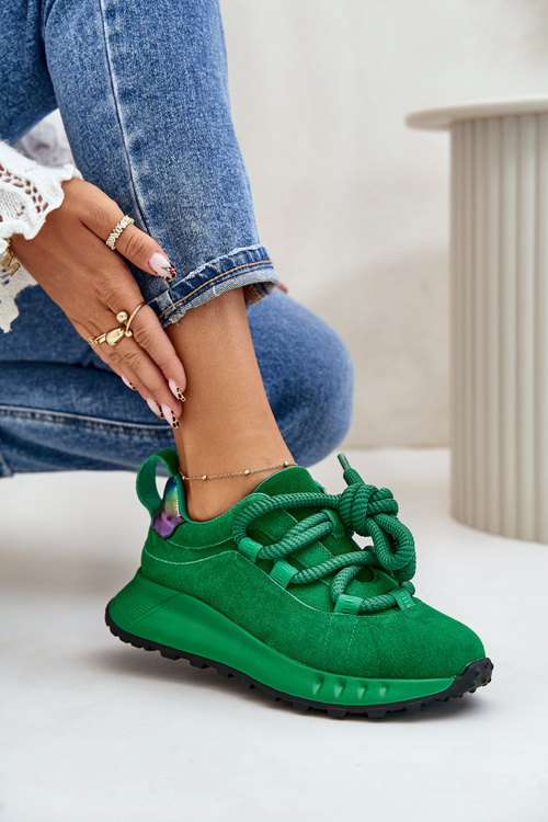 Dámské Velurové Tenisky S Hlavním Šněrováním Artiker 55C0099 Zelené