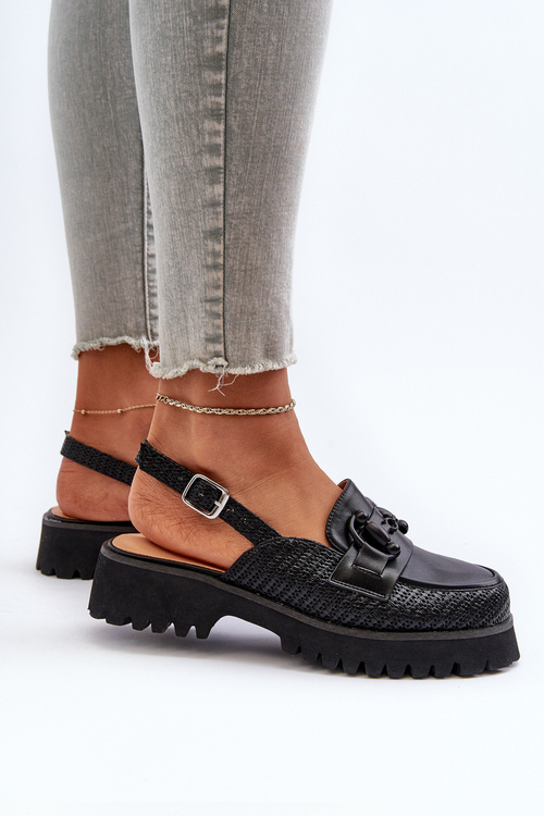 Dámské sandály na ploché podrážce s ozdobou Černé D&A MR38-656