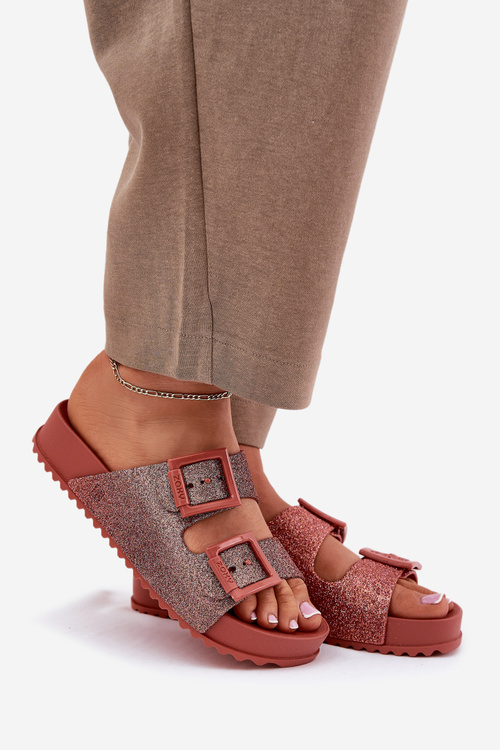 Voňavé Dámske Pantofle S Trblietkami A Sponami Špinavá Ružová ZAXY RR285025