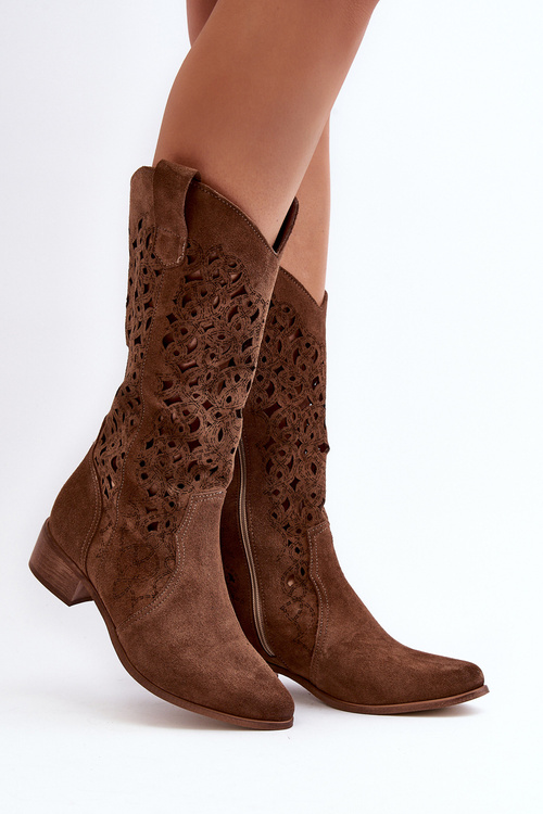 Zazoo 3403 Průsvitné Dámské Boty Na Nízkém Podpatku Hnědé